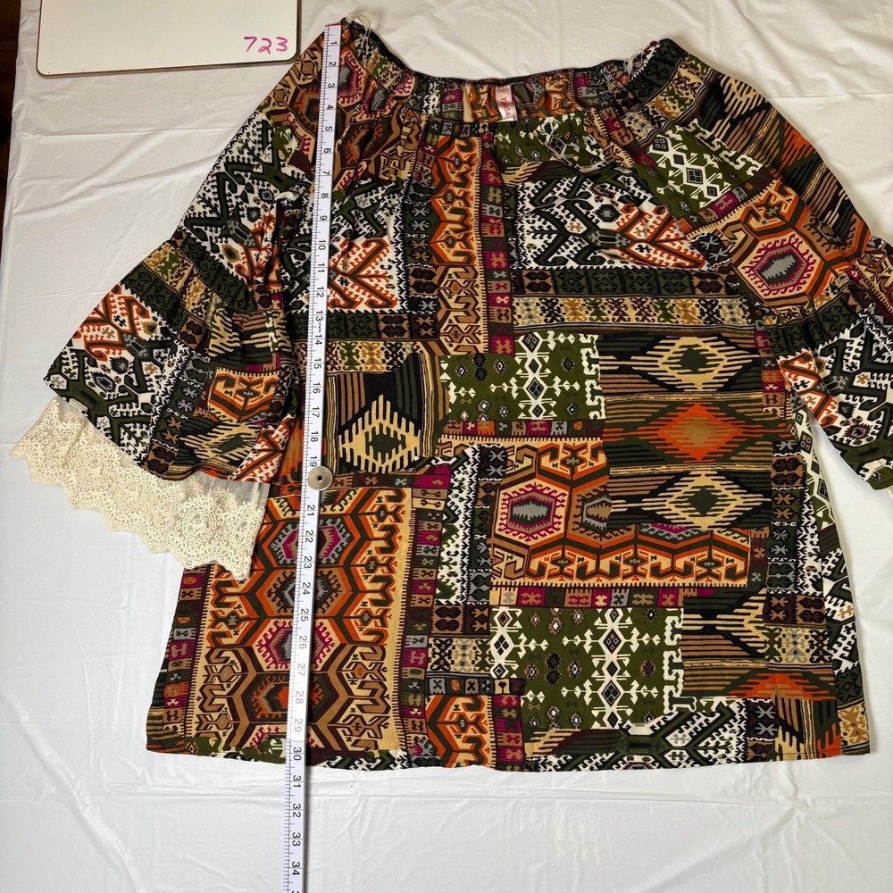 Yahada Womens Off Shoulder Boho Patchwork Top Oli… - image 2